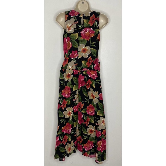 Caroline Wells Vintage Floral Rose Print Sleeveless Flare Dress Size 8 N1 - Picture 3 of 4